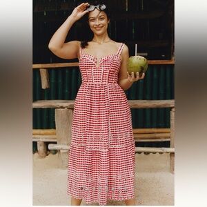 Anthropologie Sleeveless Sweetheart Gingham Midi Dress